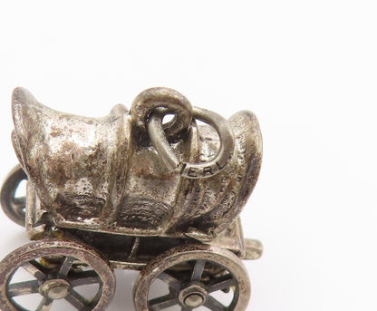 925 Sterling Silver Vintage Pendant Miniature Covered Wagon Charm MOVES  PT26263