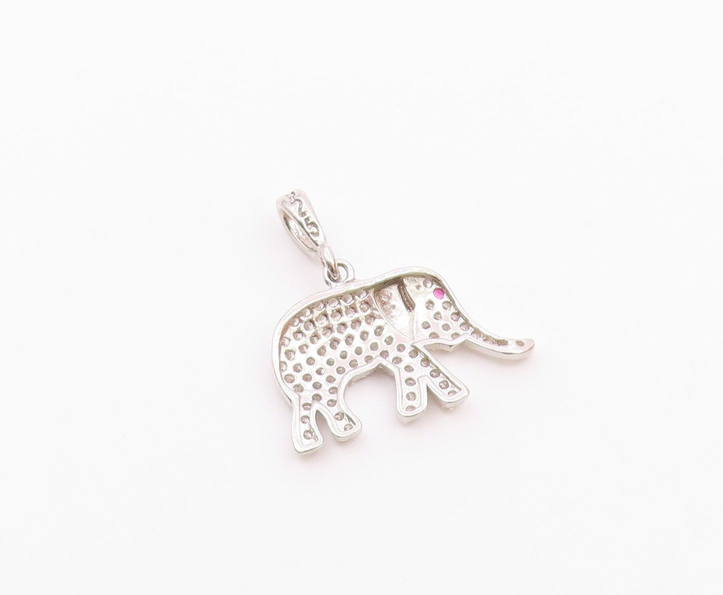 925 Sterling Silver  Vintage Cubic Zirconia Encrusted Elephant Pendant PT16066