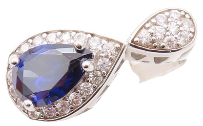 925 Sterling Silver Vintage Ring Designer Drop Cut Sapphire & CZ Sz 7  RG30946