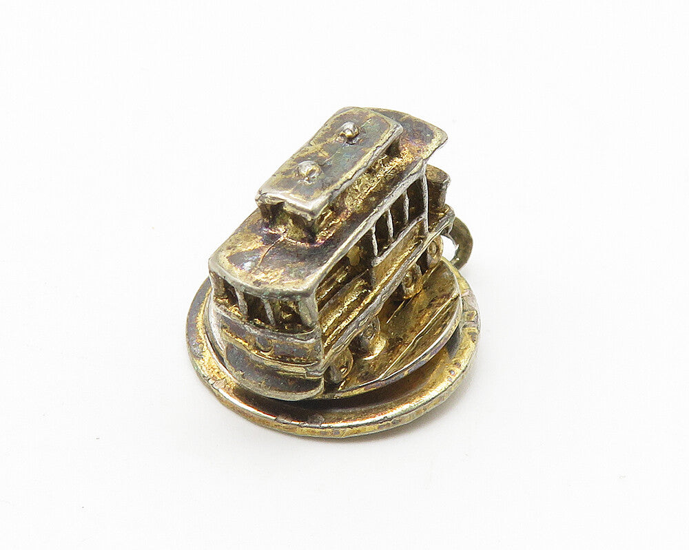 925 Sterling Silver  Vintage San Francisco Cable Car Trolley Pendant  PT8154