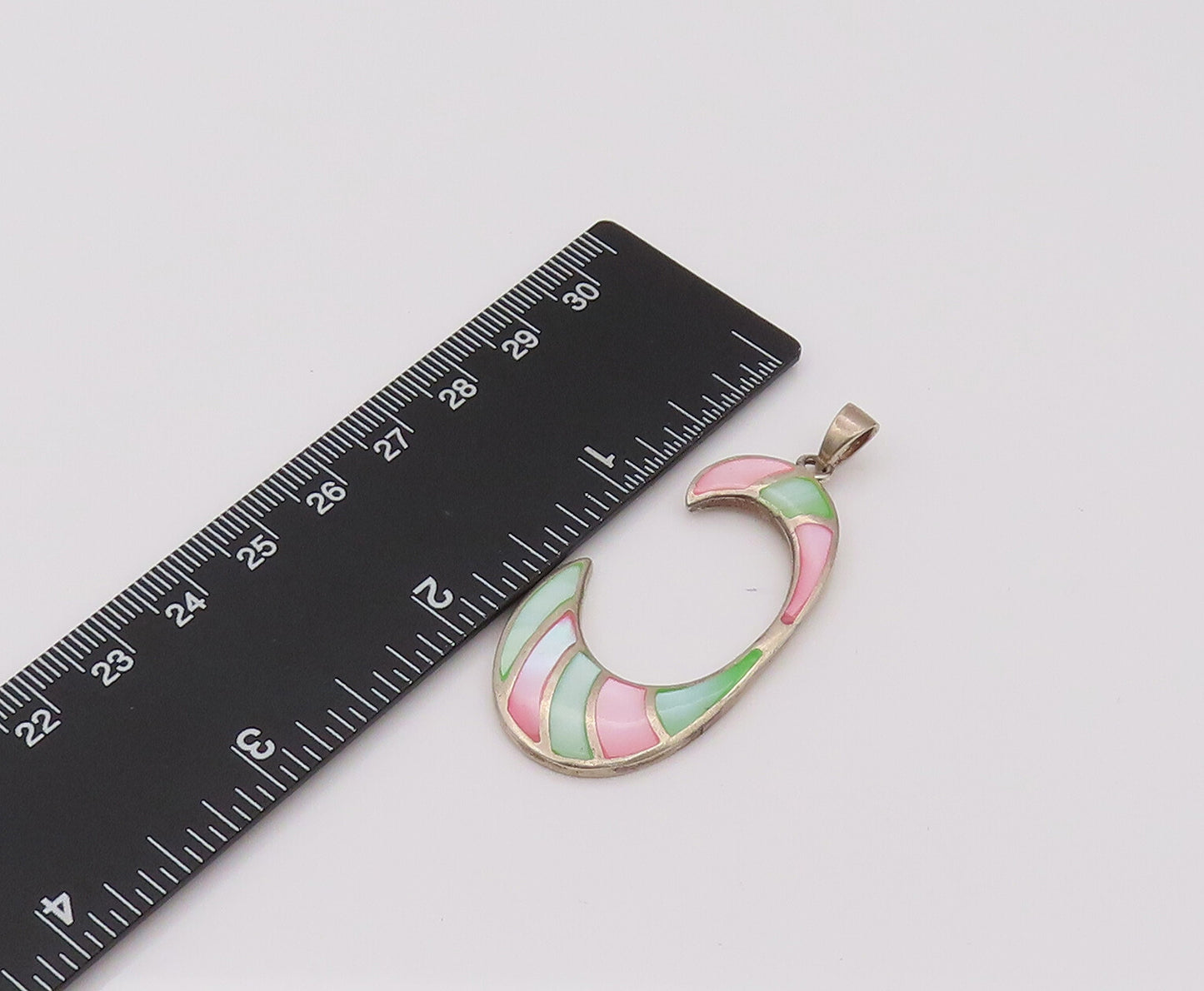 925 Sterling Silver Vintage Two Tone Mother Of Pearl Reverse C Pendant PT22053