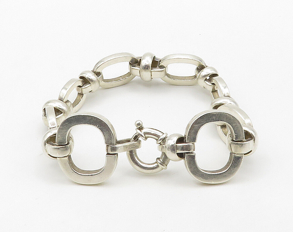 DESIGNER 925 Silver  Vintage Shiny Open Oval Hinge Link Chain Bracelet  BT6385