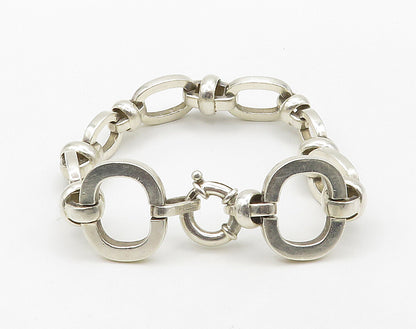 DESIGNER 925 Silver  Vintage Shiny Open Oval Hinge Link Chain Bracelet  BT6385