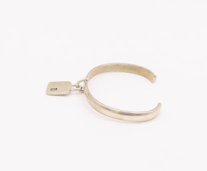 925 Sterling Silver Vintage Bracelet Minimalist Solid Dangling Lock Cuff BT10402