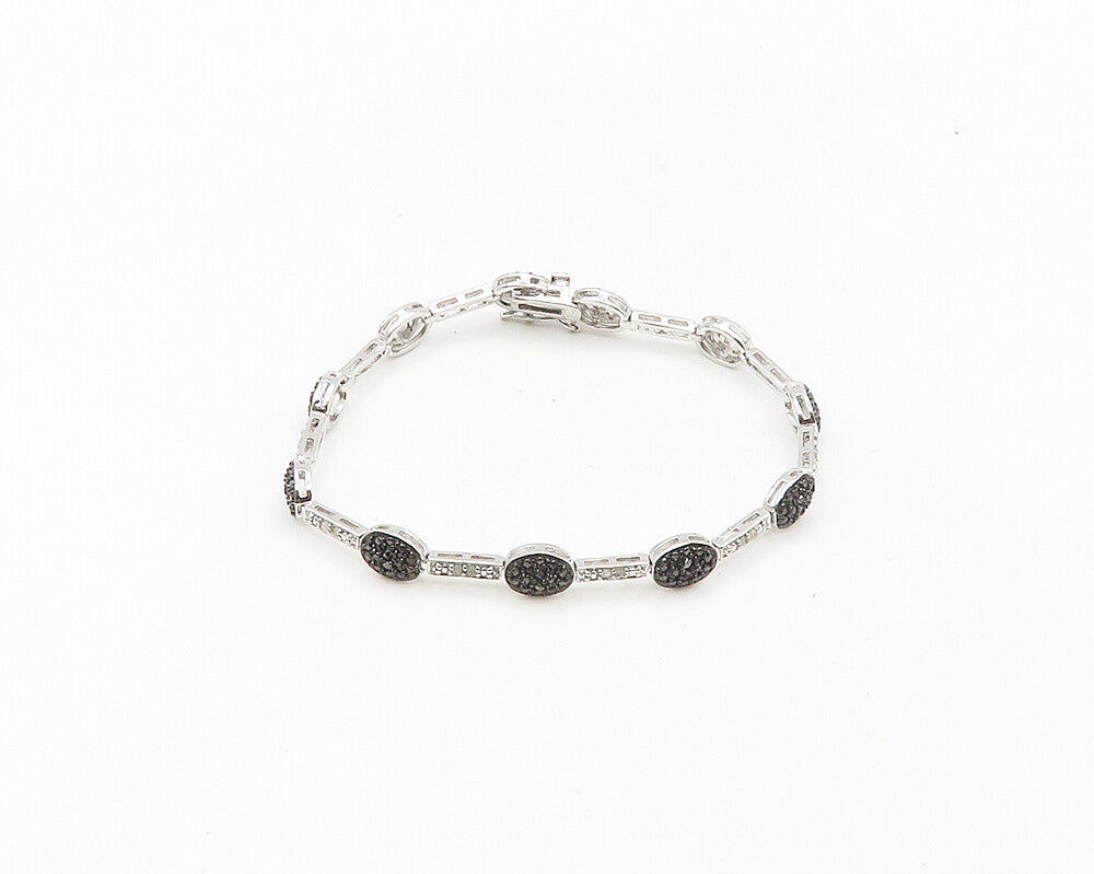 925 Sterling Silver  Genuine Diamonds Two Tone Bar Chain Bracelet  BT7357