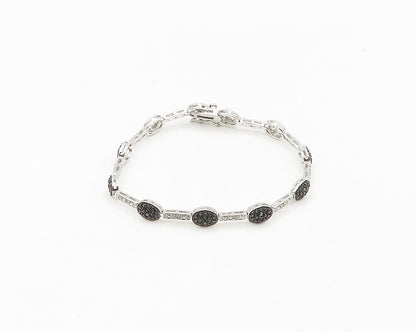 925 Sterling Silver  Genuine Diamonds Two Tone Bar Chain Bracelet  BT7357