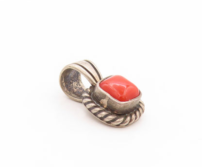 925 Sterling Silver Vintage Pendant Square Carnelian Halo Roped Design  PT24168