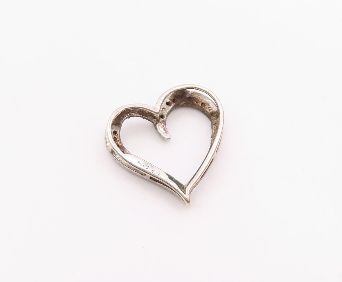 925 Silver  Vintage Genuine Black & White Diamonds Love Heart Pendant  PT10969