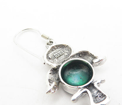 925 Sterling Silver Vintage Abalone Shell Owl Motif Drop Earrings EG3402