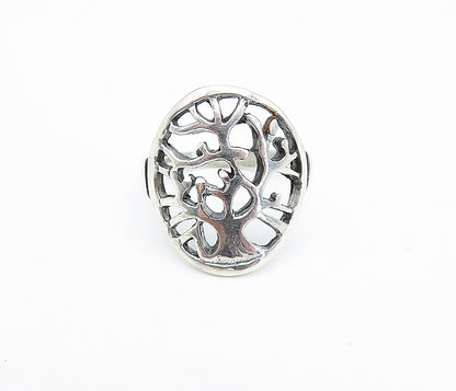 925 Sterling Silver  Vintage Shiny Tree Of Life Motif Band Ring Sz 7.5  RG7952