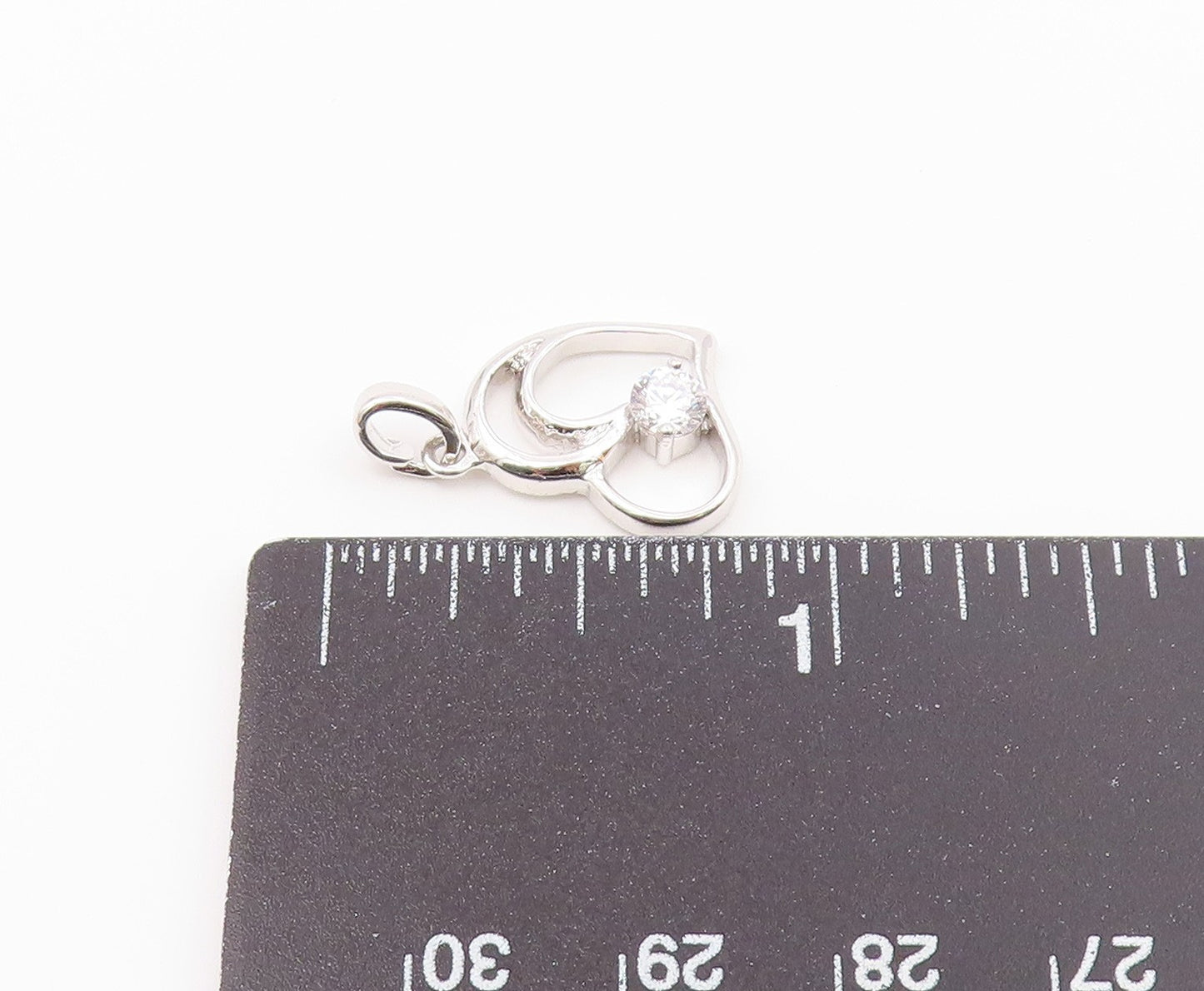 925 Sterling Silver  Vintage Single Cubic Zirconia Love Heart Pendant  PT21555