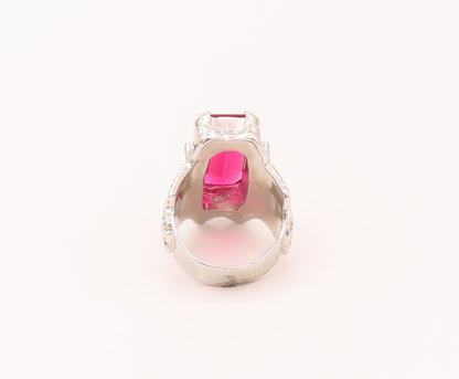 925 Sterling Silver Vintage Royal Design Lab Ruby Ring Sz 8.5  RG26607