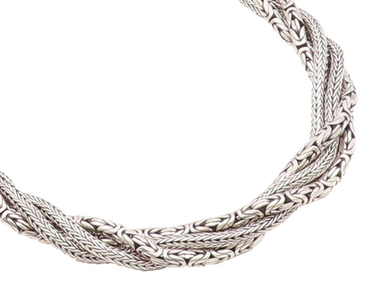 925 Sterling Silver Vintage Necklace BALI Dark Tone Designer Chains Twist NE4444