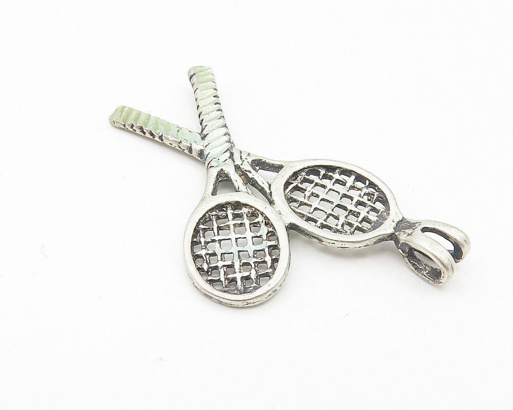 925 Sterling Silver  Vintage Dark Tone Tennis Rackets Sports Pendant  PT8693
