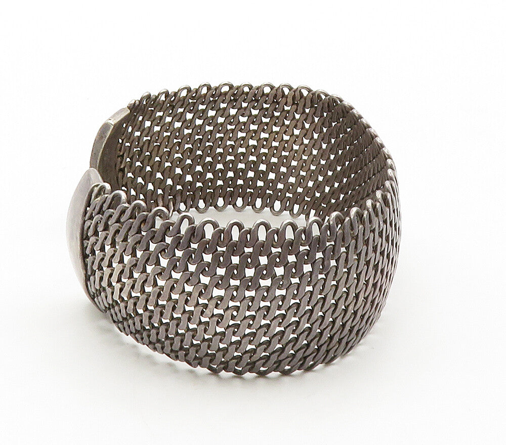 925 Sterling Silver  Vintage Dark Tone Woven Wide Cuff Bracelet  BT6390