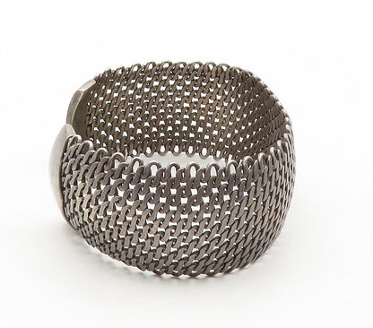925 Sterling Silver  Vintage Dark Tone Woven Wide Cuff Bracelet  BT6390