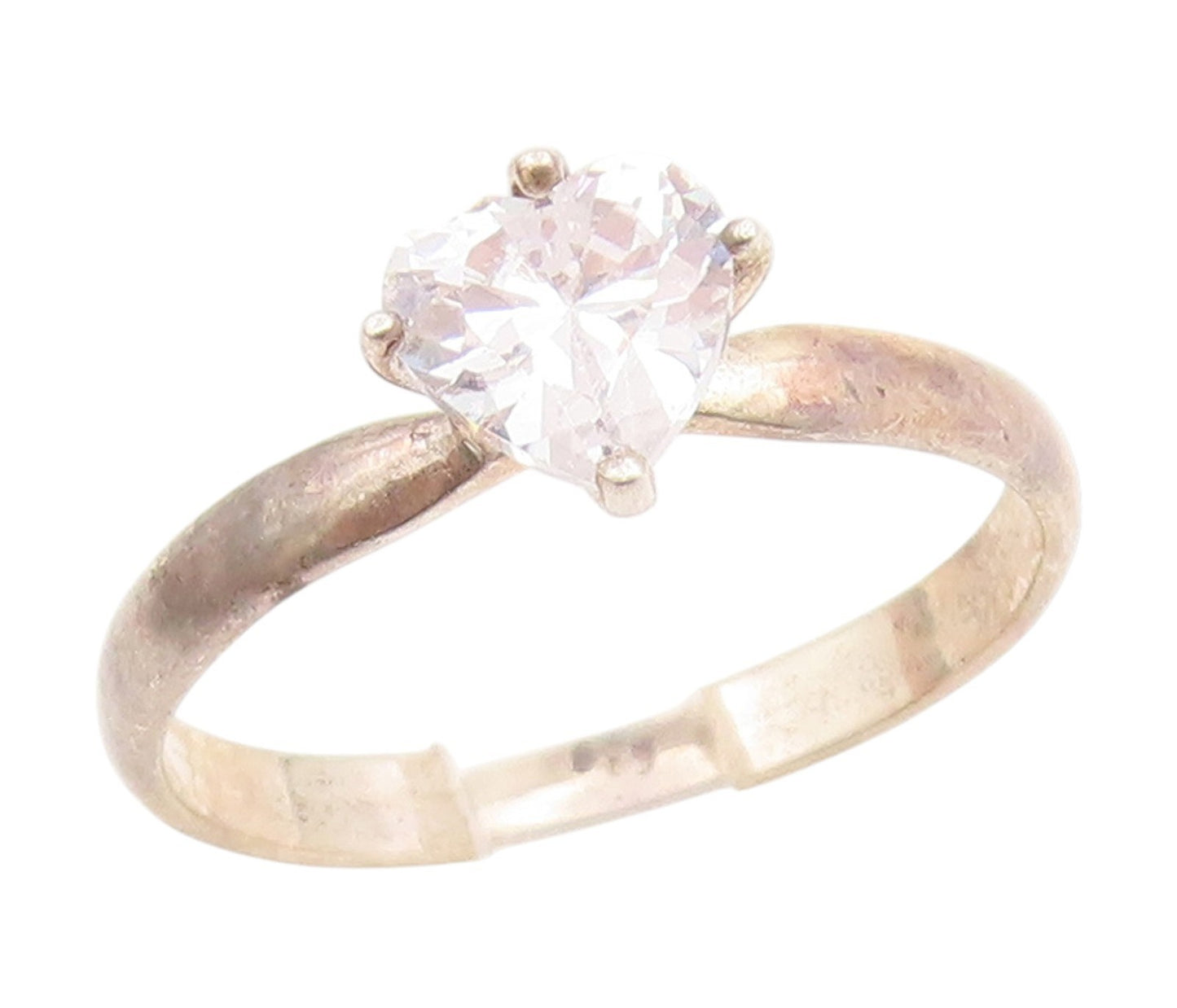 925 Sterling Silver Vintage Ring Heart Shape CZ Solitaire Band  Sz 10  RG34930