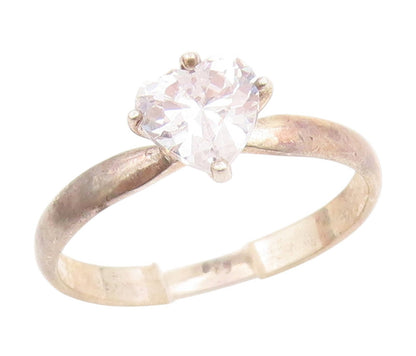 925 Sterling Silver Vintage Ring Heart Shape CZ Solitaire Band  Sz 10  RG34930