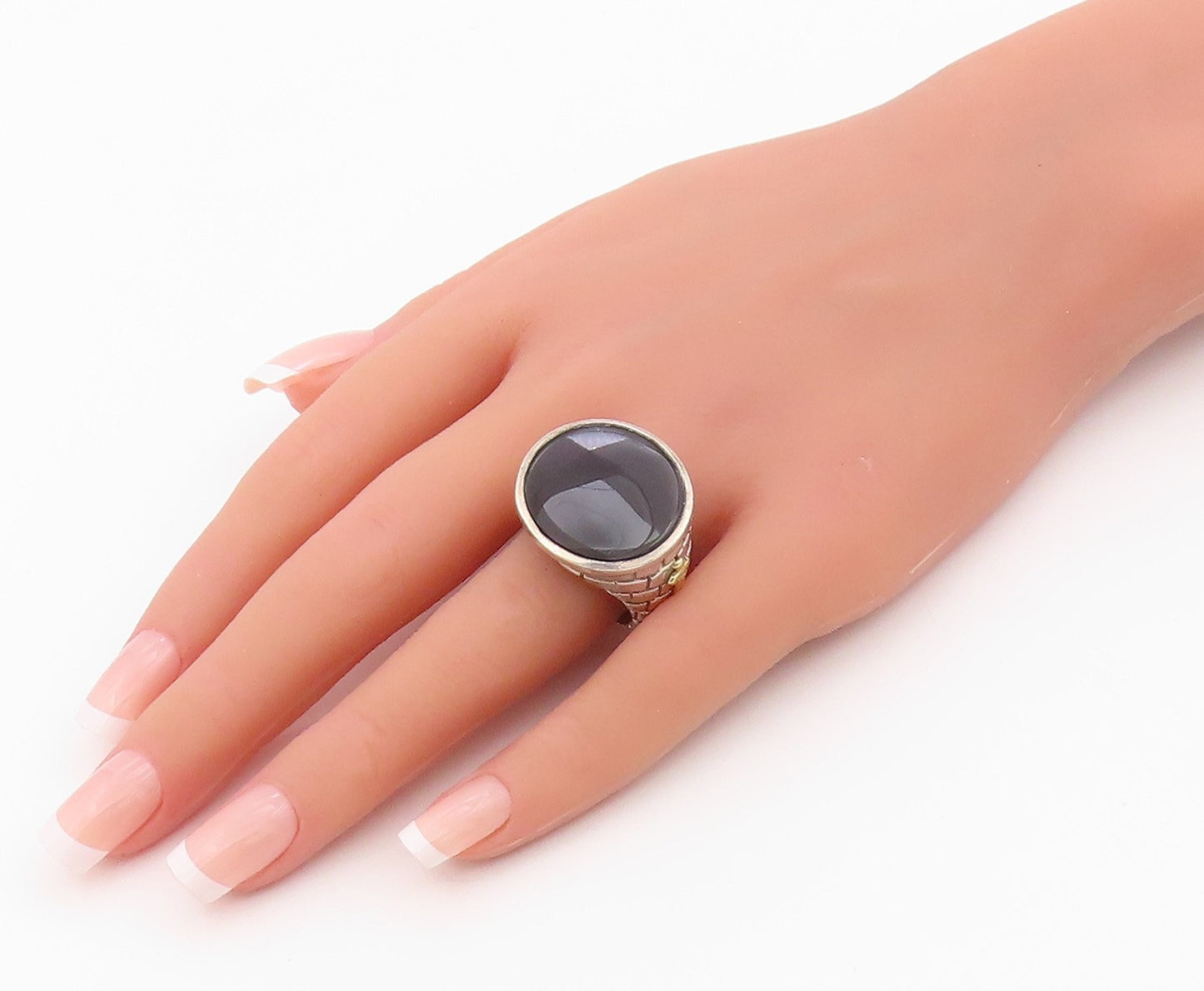 14K Gold & 925 Sterling Silver Vintage Ring ALDO ORTA Onyx Band Sz 10.5 RG36365