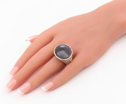 14K Gold & 925 Sterling Silver Vintage Ring ALDO ORTA Onyx Band Sz 10.5 RG36365