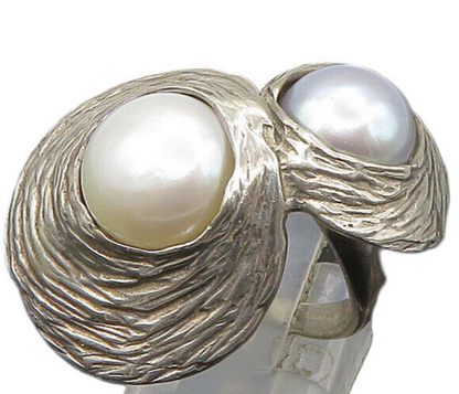 HAGIT GORALI ISRAEL 925 Silver  Vintage Pearls Cocktail Ring Sz 7  RG23248