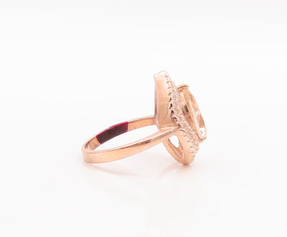925 Sterling Silver Vintage Ring Rose Gold Plated Drop Morganite CZ Sz 7 RG29634