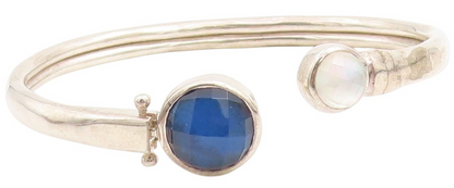 925 Sterling Silver Vintage Bracelet Round Gemstone Open Hook Bangle  BT11434