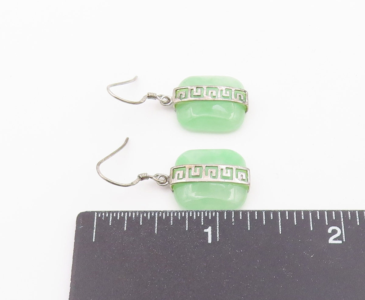 925 Sterling Silver Vintage Earrings Modernist Jade Geometric Dangles  EG14427