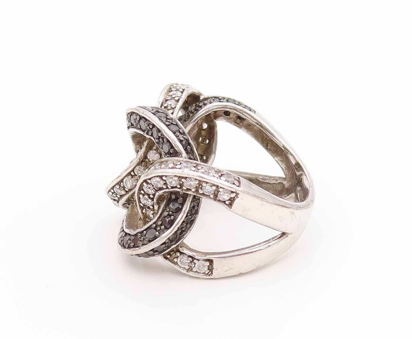 925 Sterling Silver Vintage Ring Spinel & CZ Interlocking Circle Sz 7.5 RG34530