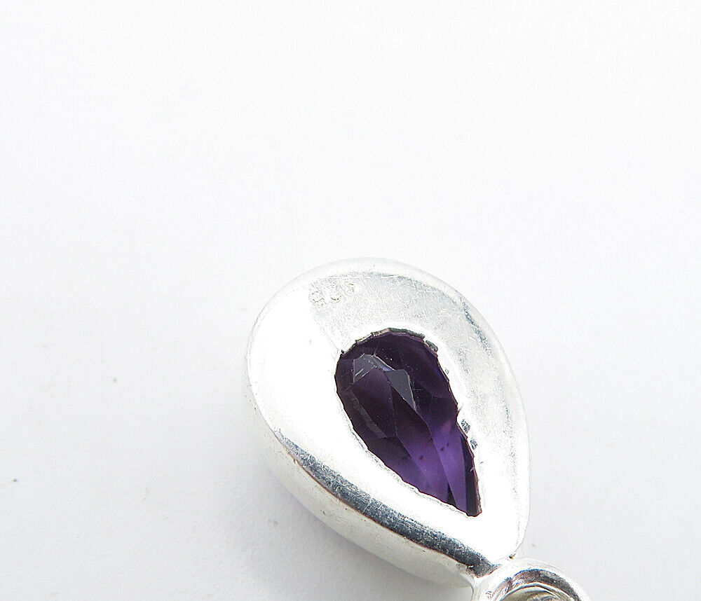 925 Sterling Silver - Faceted Pear Shape Amethyst Shiny Drop Pendant - PT5045