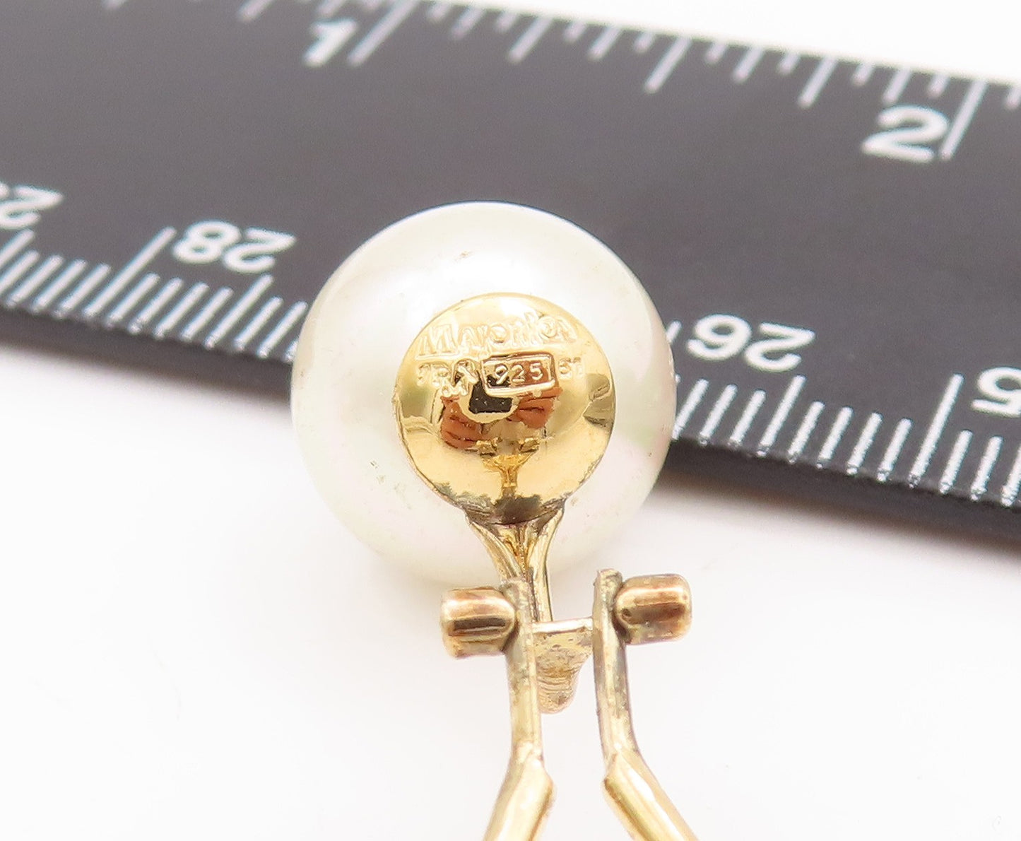 925 Sterling Silver Vintage Earrings MAJORICA Gold Plated Pearls Beaded  EG12976