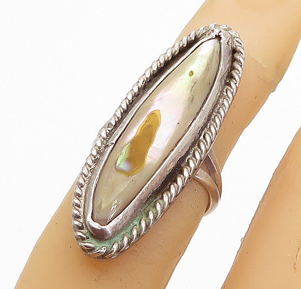 NAVAJO 925 Sterling Silver Vintage Abalone Twist Cocktail Ring Sz 4.5 RG4667