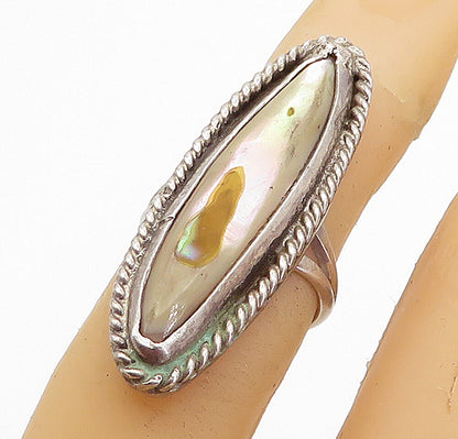 NAVAJO 925 Sterling Silver Vintage Abalone Twist Cocktail Ring Sz 4.5 RG4667