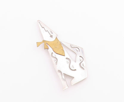 SOUTHWESTERN 925 Sterling Silver Vintage Two Tone Howling Wolf Brooch Pin BP8309