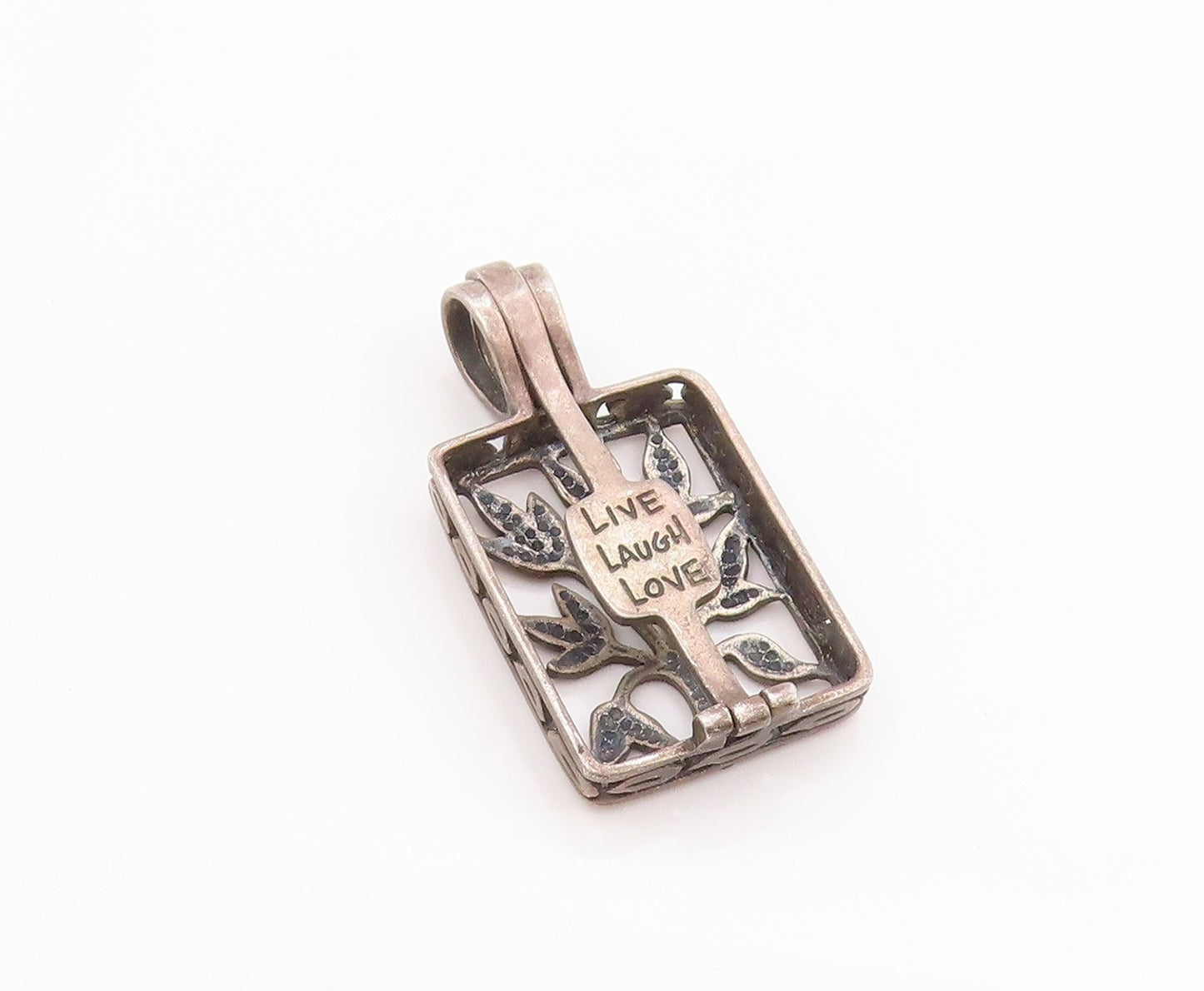 925 Sterling Silver Vintage Pendant SILPADA Floral Live Laugh Love OPENS PT24852