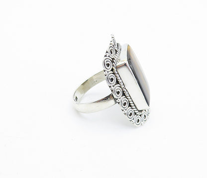 925 Sterling Silver  Tiger's Eye Spiral Border Cocktail Ring Sz 9  RG7878