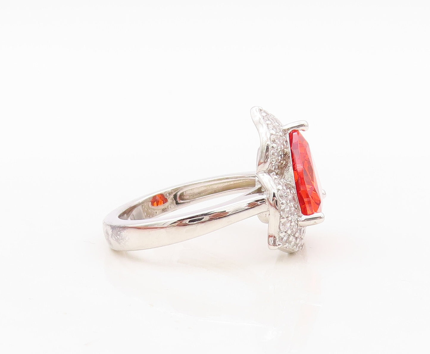 925 Sterling Silver Vintage Ring Designer Orange & White CZ Flower Sz 7  RG30469