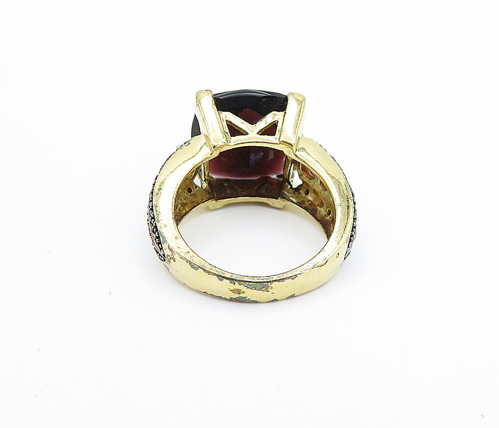 925 Sterling Silver  Faceted Smoky Topaz Gold Plated Cocktail Ring Sz 7 RG6068