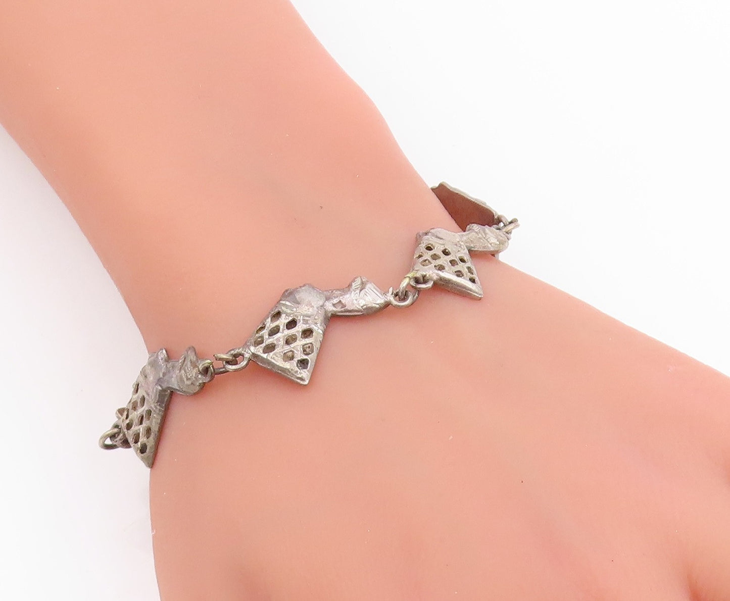 925 Sterling Silver Vintage Bracelet Egyptian Queen Nefertiti Head Link  BT11482