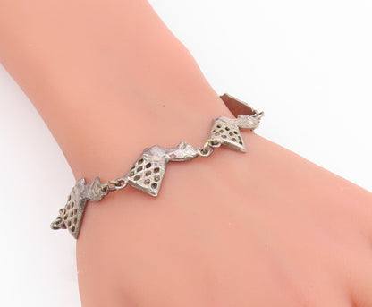925 Sterling Silver Vintage Bracelet Egyptian Queen Nefertiti Head Link  BT11482