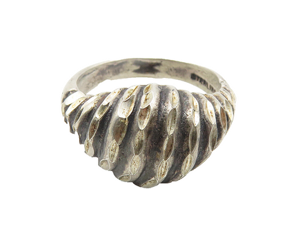 925 Sterling Silver  Vintage Dark Tone Diamond Cut Band Ring Sz 7  RG11418