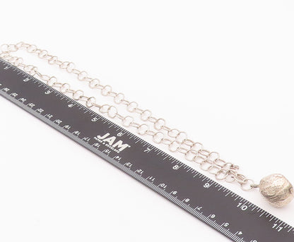 925 Sterling Silver Vintage Necklace Rough Dented Ring Liked Large Bead  NE4244