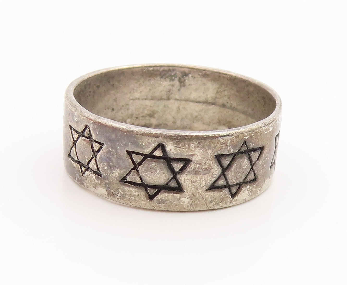 925 Sterling Silver Vintage Ring Etched Star Of David Band  Sz 12.5  RG35599