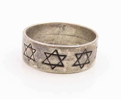 925 Sterling Silver Vintage Ring Etched Star Of David Band  Sz 12.5  RG35599
