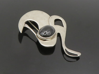 925 Sterling Silver  Vintage Black Onyx Modernist Abstract Brooch Pin  BP9500