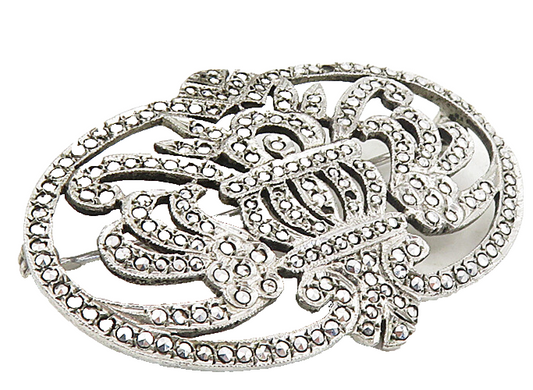 PRK 925 Sterling Silver  Vintage Sparkling Floral Swirl Brooch Pin  BP3307