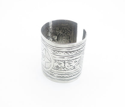 Solid Silver Vintage Antique Etched Star Pattern Cuff Bracelet  BT3372
