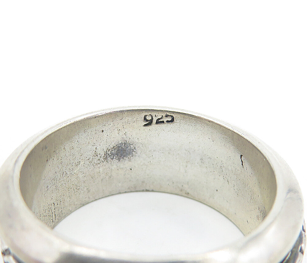 925 Sterling Silver  Vintage Dark Tone Link Pattern Spinner Ring Sz 9  RG3641
