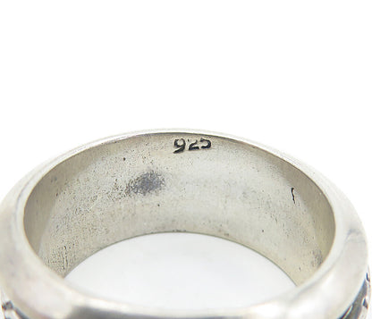 925 Sterling Silver  Vintage Dark Tone Link Pattern Spinner Ring Sz 9  RG3641