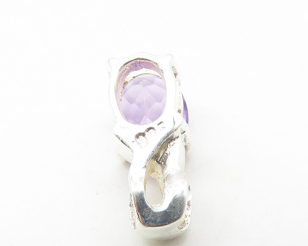 925 Sterling Silver  Prong Set Amethyst Petite Oval Shiny Pendant  PT9307